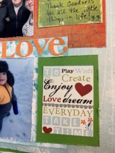 words on scrapbook page challenge