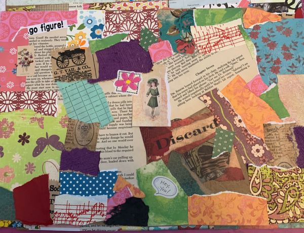 paper scraps used to create collage sheet